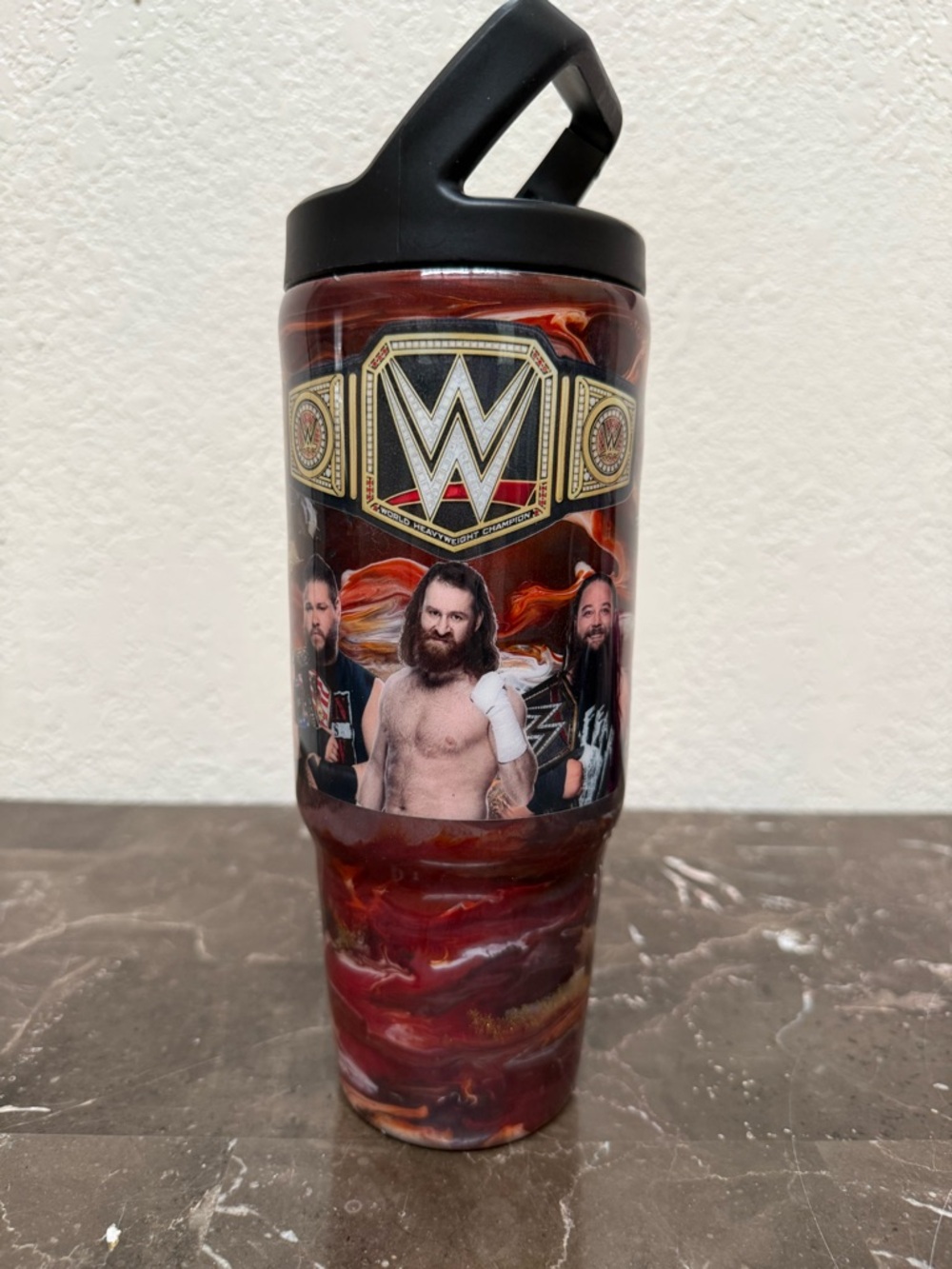 WWE Champion Graphic Marble Hydro Bottle Tumbler Cup Flip Spout Clip Mate Custom